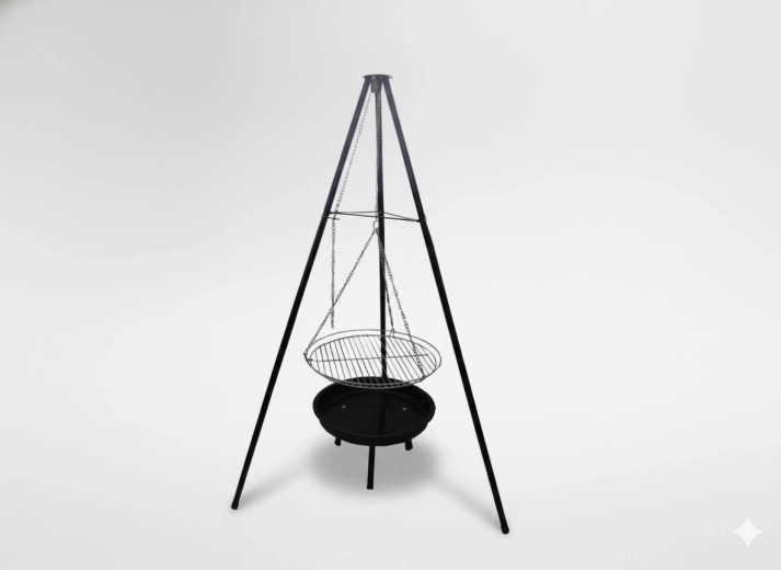 Regulējams piekarināms grils uz trijkāja 95 × 95 × 147 cm
