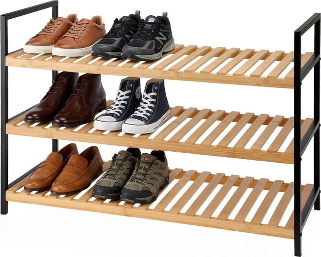 Storage Solutions bambusa apavu plaukts ar 3 plauktiem 70 × 30 × 48 cm - 1 gab.