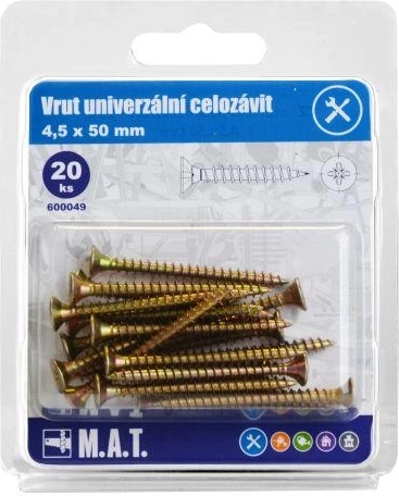 Universālās skrūves ar pilno vītni 4,5 × 50 mm, cinkotas, 20 gab.