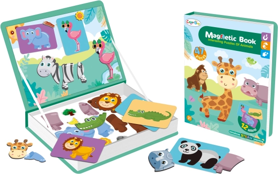 Magnētiskā grāmata ar safari dzīvniekiem, 47 detaļas