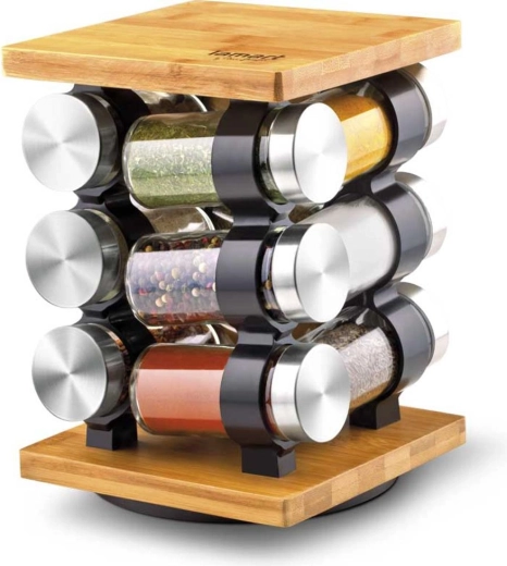 Lamart Gusto set of 12 spice jars with rotating bamboo stand