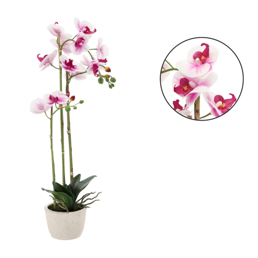 Mākslīgā balti rozā orhideja 70 cm podā