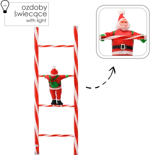 Ziemassvētku dekorācija Santa uz kāpnēm ar LED, 121 cm