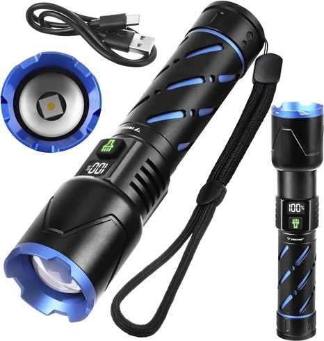 Taktiskais LED lukturis 800 lm TRIZAND ar 5000 mAh akumulatoru, USB‑C un tālummaiņu