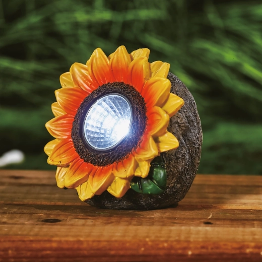 Saules dārza lampa saulespuķes formā ar baltu LED