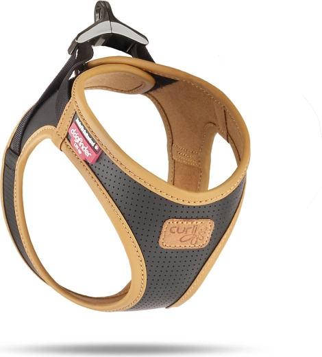 Curli suņu iejūgs no ābolu ādas, melns, izmērs L (8–13 kg)