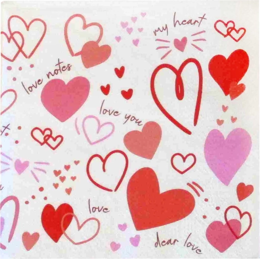Heart napkins, 3-ply, 33 × 33 cm - 1 piece