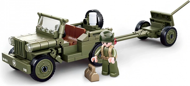 Sluban Army WW2 sabiedroto džips ar zenītlielgabalu – konstruktors