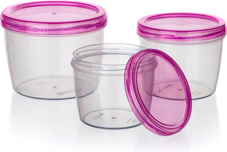 3 gab. apaļu plastmasas pārtikas kārbiņu komplekts