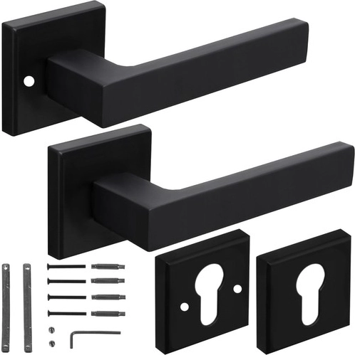 Ruhhy matēta melna iekšdurvju rokturis ar kvadrātveida rozeti