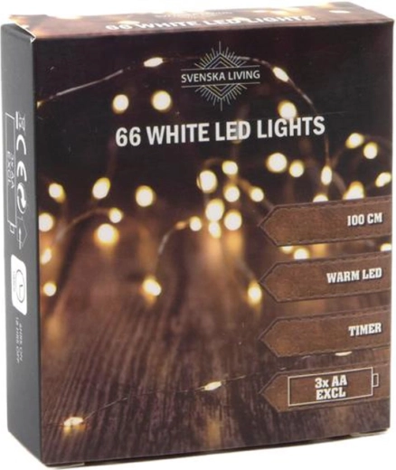 Decorative light chain with timer, 66 LEDs, 100 cm
