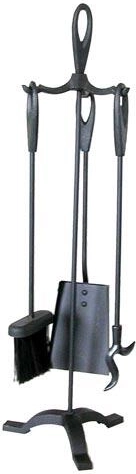 Kamīna piederumu komplekts ar statīvu 63 cm, melns tērauds, 3 daļu komplekts