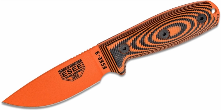 ESEE Model 3 3D Orange izdzīvošanas nazis 8,8 cm, G10, melni-sarkans, melns futrālis