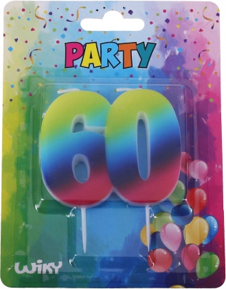 Dzimšanas dienas svece numurs 60 varavīksnes krāsā