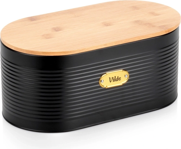 Metāla maizes kaste ar bambusa vāku, melna, 34 × 18,5 × 15 cm