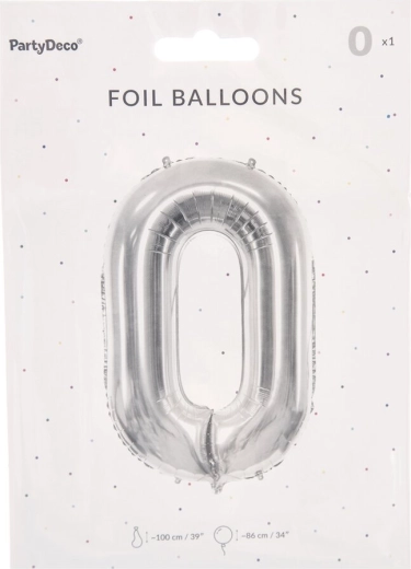 Folijas balons cipars 0 sudrabains 86 cm