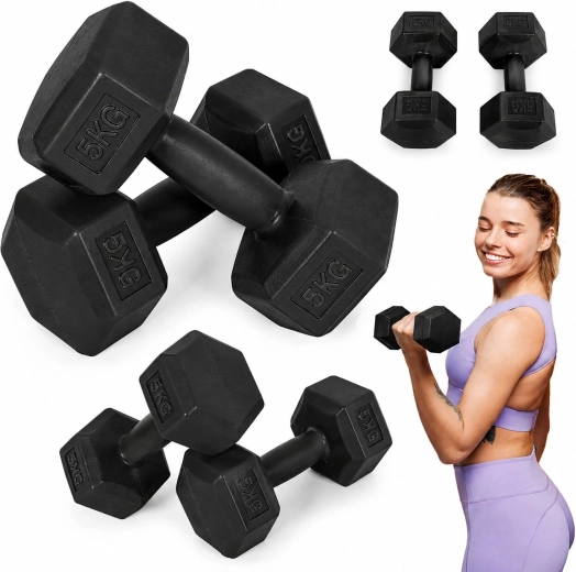 Sešstūra hanteles MOVEPRO 2×5 kg (komplekts 10 kg), melnas