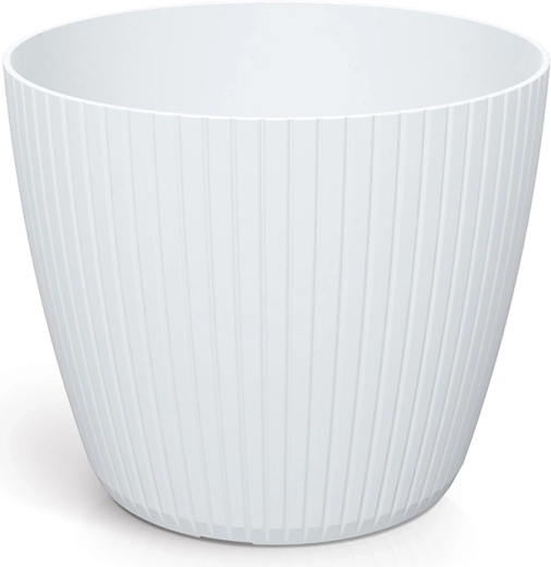 Plastmasas puķu pods Lamia 23,8 cm – balts, moderns rievots dizains