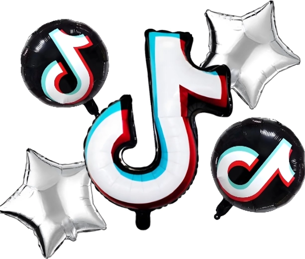 TikTok balonu komplekts – nots un zvaigznes, 5 gab.