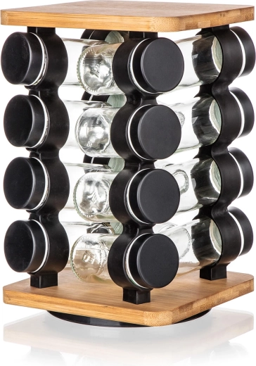 Culinaria Black Spice Jars with Stand, 16 pcs
