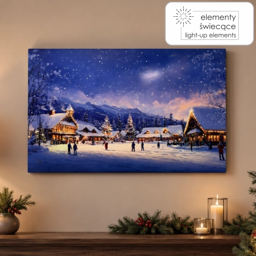 LED attēls uz audekla “Ziemas pilsētiņa” 60 × 40 × 3,2 cm