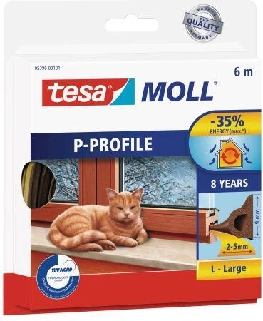 Logu un durvju blīvgumija P profils 9 × 5,5 mm, brūna, 6 m