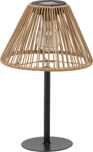 Saules enerģijas galda lampa ar rotangpalmas abažūru, 33 cm, brūna