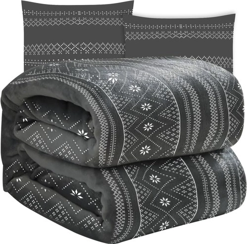 Mīksta ziemas sega ar diviem spilvendrānu pārvalkiem RUHHY, pelēka 160 × 200 cm