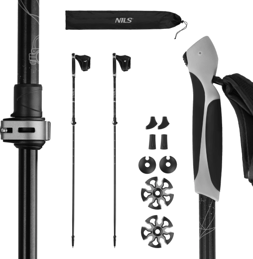 NILS Nordic walking poles with quick-release and ergonomic grip