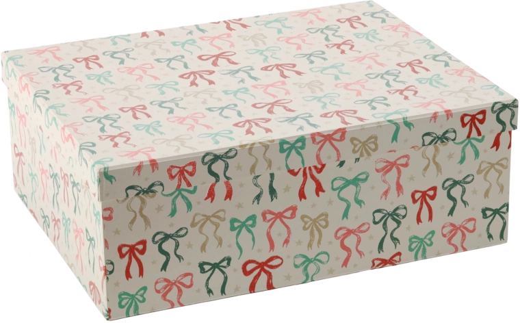 Dāvanu kaste ar Ziemassvētku motīvu un banti 41 × 32 × 15 cm - 1 gab.