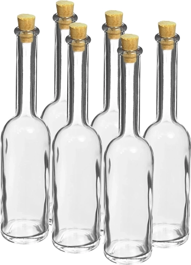 Stikla pudele 100 ml ar dabīga korķa aizbāzni, komplekts 6 gab.
