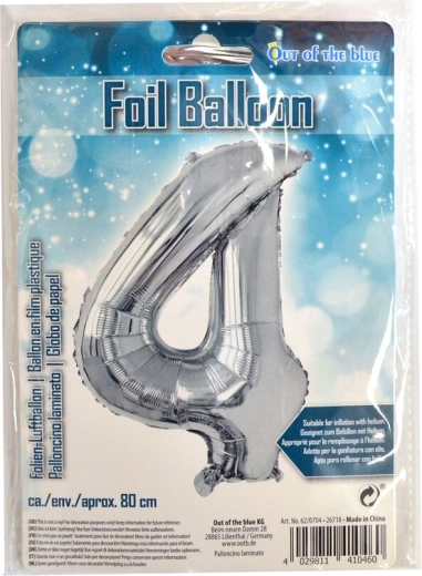 Sudraba folijas balons cipars 4, 80 cm