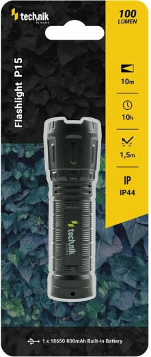 Technik MT-P15 Pocket Flashlight with XPE LED, micro‑USB, and Strobe