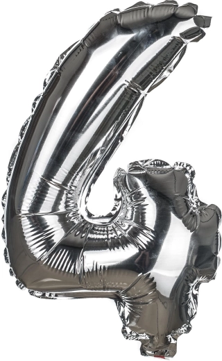 Folijas balons cipara 4 formā, 30 cm – zelta vai sudraba