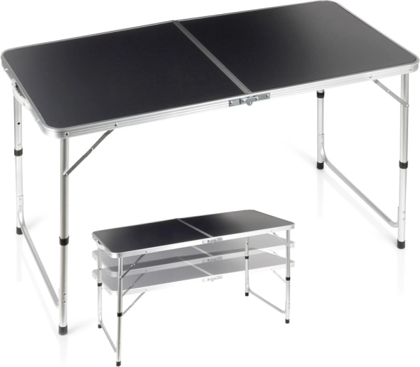 Saliekams kempinga galds Vilde 3in1 ar regulējamu augstumu 120 × 60 cm, grafīta krāsā