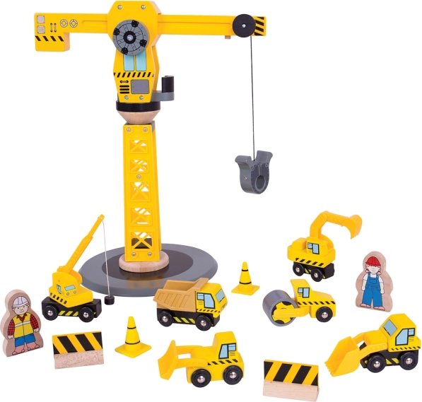 Koka būvniecības komplekts ar celtni BIGJIGS RAIL