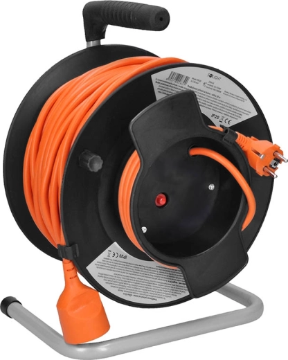 Solight pagarinātājs uz ruļļa, 50 m, ar termisko drošinātāju, 1 kontaktligzda, oranžs