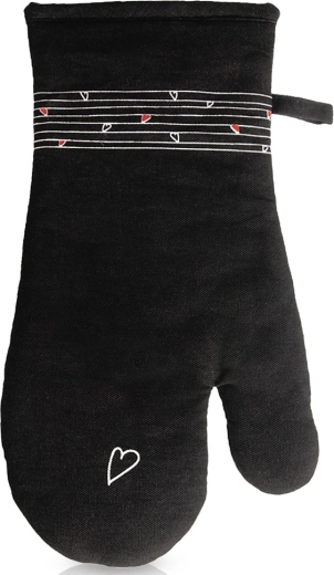 Kokvilnas virtuves cimds ar magnētu, melns Sirds 32 cm