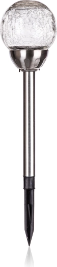 Saules dārza lampa ar plaisātu stikla lodīti 10 cm, nerūsējošais tērauds, 2 LED