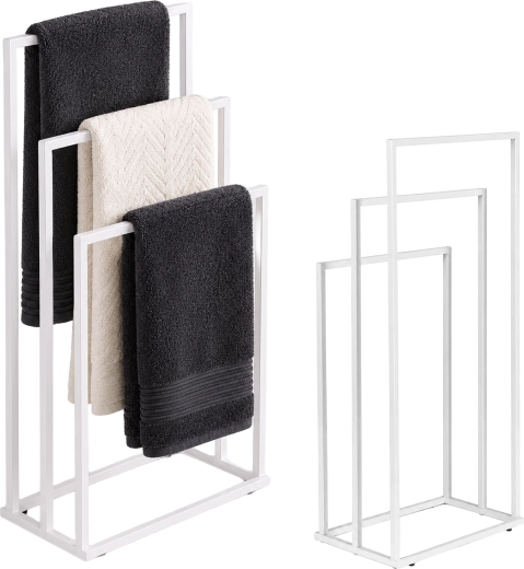 ModernHome brīvi stāvošs metāla dvieļu statīvs ar 3 stieņiem, balts