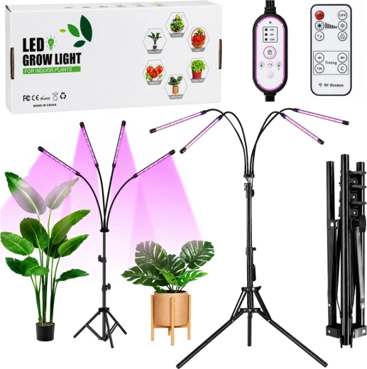 LED lampa augu audzēšanai ar statīvu, 4 paneļiem un tālvadību