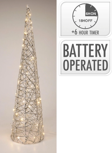 LED dekorācija piramīdas formā ar taimeri, 60 cm, sudraba krāsā