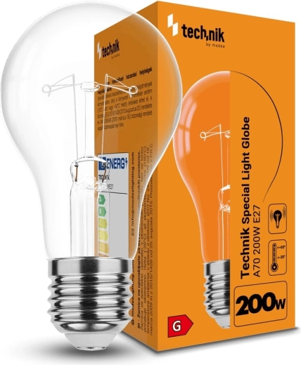 Speciāla kvēlspuldze A70 200 W E27 silti balta