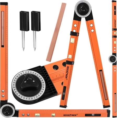 Regulējams galdnieka leņķmērs 3-in-1 BIGSTREN ar līmeņrāžiem un lineālu 500 mm