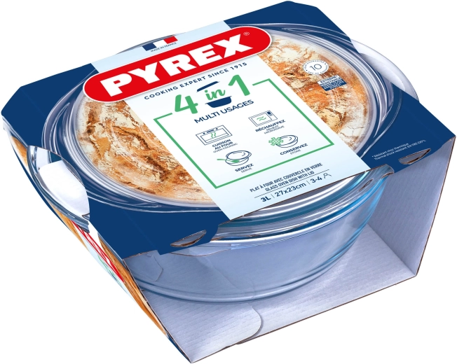 Apaļa cepamtrauka bļoda ar vāku 3 l PYREX stikls