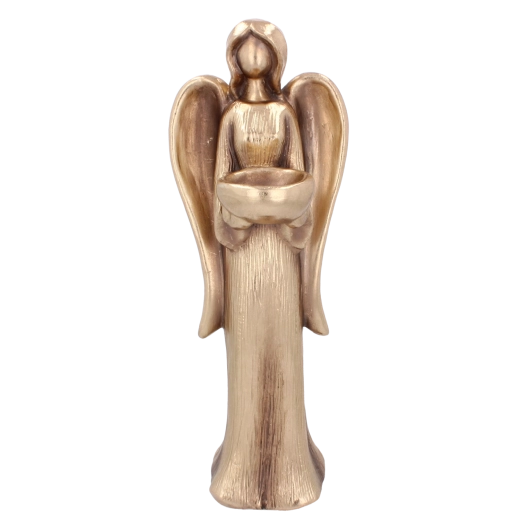 Zelta stāvoša eņģeļa statuja 42,5 cm – eleganta interjera dekorācija