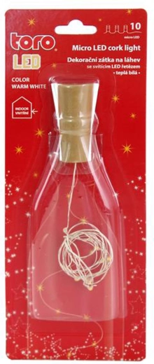 Dekoratīva gaismas virtene pudelei ar korķa imitācijas aizbāzni TORO, 10 LED, silti balta