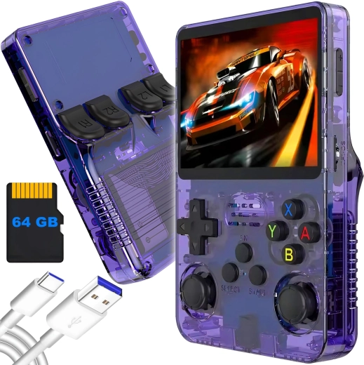 RENEW FORCE R36S pārnēsājama retro konsole 64 GB ArkOS 2.0, violeta