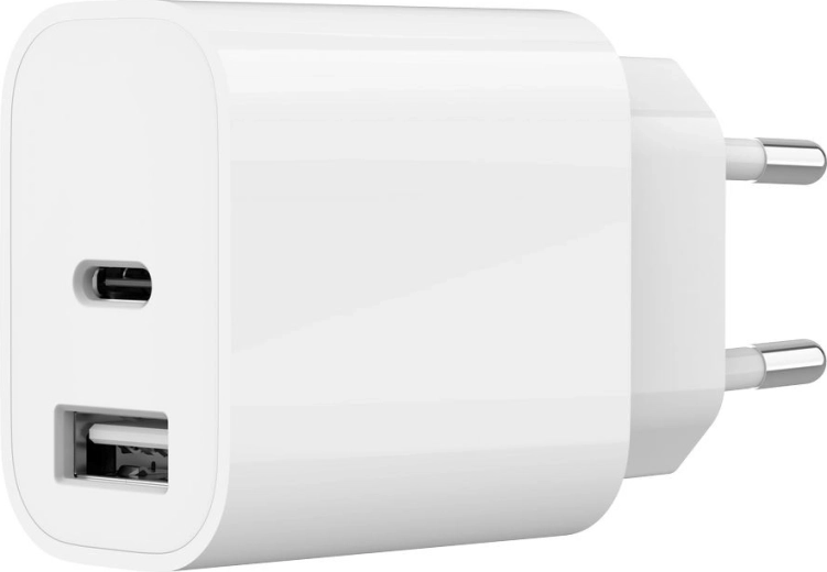 Universal USB Wall Charger with 2 Ports (USB‑A + USB‑C) 2.4 A, White