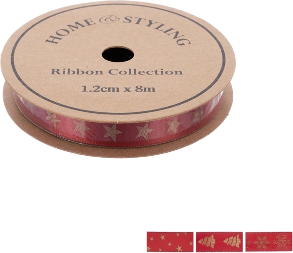 Home & Styling Ziemassvētku poliestera lenta 8 m, vīna krāsā, mikss
